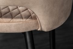 Design Stuhl PARIS greige Samt mit Armlehnen Ziersteppung goldene Fußkappen