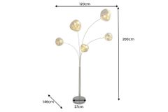 Design Stehlampe LIQUID DIAMOND 200cm gold fünf Glasschirme mit Marmorfuß