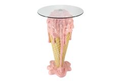 Einzigartiger Bartisch ICE CREAM 105cm beige rosa runde Tischplatte Glas handmade
