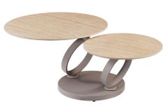 Design Couchtisch DANCING RINGS natur rund drehbar Travertin Keramik champagner greige