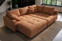 Modernes Ecksofa KENT 220cm rostbraun Chenille inkl. Hocker Federkern Wohnlandschaft