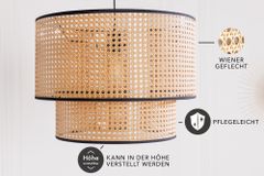 Boho Hängelampe VIENNA 45cm natur schwarz Wiener Geflecht Leuchte