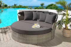 Outdoor Sonneninsel PLAYA LIVING 165cm hellgrau Polyrattan Aluminium inklusive Kissen wetterfest