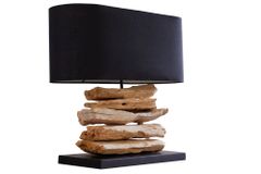 Handgearbeitete Treibholz Lampe RIVERINE 55cm schwarz Leinenschirm Tischleuchte