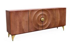 Handgearbeitetes Sideboard GOLDEN SUNSET 180cm braun mit 3D Schnitzereien gold Mangoholz Metallbeine
