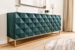 Massives Sideboard VULCANO 180cm türkis Mangoholz gold Metallgestell