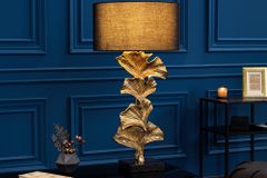 Design Tischlampe GINKGO 70cm schwarz Stoffschirm gold Metall handmade Marmor-Fuß