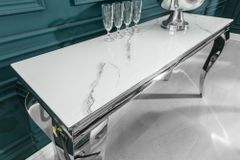 Eleganter Konsolentisch MODERN BAROCK 145cm mit Glasplatte Marmoroptik Edelstahlbeine
