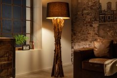 Massivholz Stehlampe HARMONY NATURE 151cm schwarz Teak mit Baumwollschirm