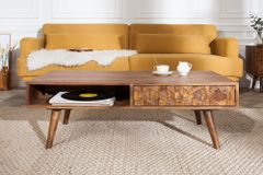 Massivholz Couchtisch MYSTIC LIVING 100cm braun Sheesham stone finish mit Stauraum