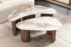 2er Set Couchtische OSAKA 120cm weiß Pandora Keramik Walnuss