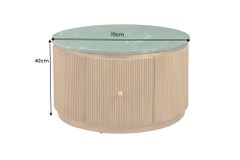 Runder Couchtisch COFFEE TABLE VENEZIANO 70cm messing grün Mangoholz Marmor Schublade