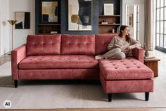 Ecksofa STOCKHOLM 220cm altrosa Samtstoff Federkern 3-Sitzer-Sofa