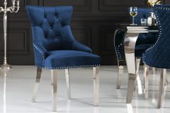 Barock Stuhl CASTLE DELUXE royalblau Samt Löwenkopf Chesterfield Design Esszimmerstuhl Nieten