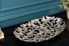 Dekorative Schale GINKGO LEAFS 40cm silber handmade Metall