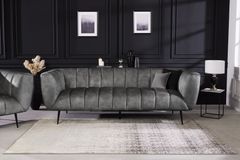 Design 3-Sitzer Sofa NOBLESSE 225cm grau Samt Federkern schwarze Metallfüße