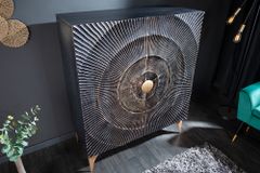 Handgearbeitetes Highboard GOLDEN SUNSET 120cm mit 3D Schnitzereien schwarz gold Mangoholz