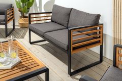 Outdoor Garten-Sitzgruppe PURE grau natur Akazie schwarz Metall inkl. Tisch Sitzpolster