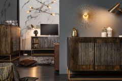 Massives Sideboard ONYX 180cm dunkelbraun Mangoholz Edelstein Achat gold Metallgestell