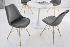 Design Stuhl SCANDINAVIA MEISTERSTÜCK dunkelgrau Samt goldene Beine