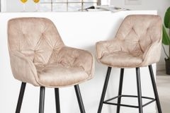 Design Barhocker MILANO champagner beige Samt Barstuhl mit Lehne Metall schwarz