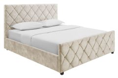 Design Boxbett ELYSIUM 140x200cm champagner beige Samt mit Stauraum und Lattenrost