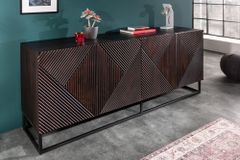 Massives Sideboard CREATIVO 180cm Mangoholz aufwändige 3D Front Retro Design
