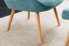 Moderner Sessel SCANDINAVIA blau Strukturstoff Massivholz-Beine mit Armlehnen
