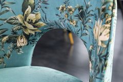 Design Stuhl PRÊT-À-PORTER türkis Samt florales Muster und goldene Fußkappen