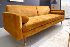 Modernes Schlafsofa COUTURE 200cm senfgelb Microvelours 3-Sitzer Couch mit Schlaffunktion