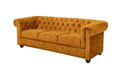 Barock Sofa CHESTERFIELD 205cm senfgelb Samt Federkern Knopfheftung 3-Sitzer Couch