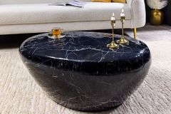 Handgefertigter Couchtisch STONE 75cm schwarz Marmor-Design Metall