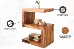 Handgearbeiteter Beistelltisch S 60cm braun Sheesham Massivholz stone finish Ablage