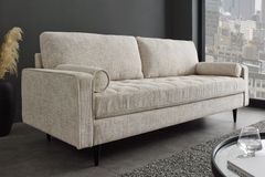 Design Sofa COZY VELVET 220cm beige Chenille Federkern 3-Sitzer mit goldener Kappe