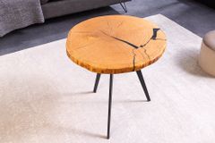 Runder Couchtisch ARBOR 55cm natur Eiche Massivholz schwarz Metall Beistelltisch