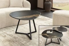 Design Couchtisch MARVELOUS 70cm schwarz gold sand AURORA ORO Keramik Metall