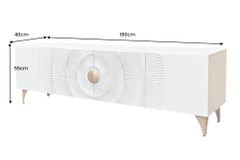 Massives TV-Lowboard GOLDEN SUNSET 180cm weiß gold Mangoholz 3D Schnitzereien Metallfüße