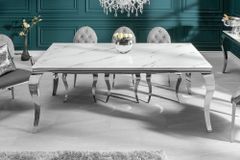 Design Esstisch MODERN BAROCK 200cm weiß chrom Glasplatte Marmor Edelstahlbeine