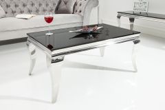 Eleganter Couchtisch MODERN BAROCK 100cm silber mit schwarzem Opalglas