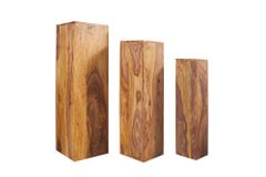 Design Deko Säule 3er Set MAKASSAR 80cm braun Sheesham stone finish Handarbeit