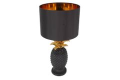 Handgefertigte Tischlampe PINEAPPLE 50cm schwarz Ananas-Design gold mit Stoffschirm