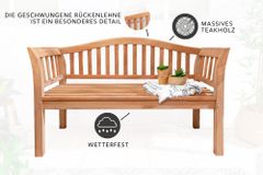 Massive Gartenbank EMPIRE TEAK 130cm natur Teakholz Outdoor-Sitzbank mit Lehne