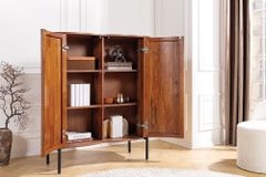 Massives Highboard GRANDEUR 120cm braun Mangoholz schwarz Metall