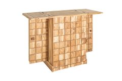 Handgearbeiteter Barschrank MOSAICO 130cm Akazie Massivholz 3D Effekt