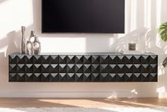 Hängendes TV-Lowboard VULCANO 160cm schwarz Mangoholz massiv