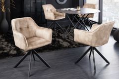 Design Stuhl LOFT champagner Samt drehbar Metallgestell schwarz mit Armlehne