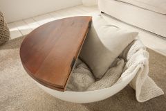 Design Couchtisch JAKARTA 70cm weiß Massivholz rund aus recycelten Fischerbooten mit Stauraum