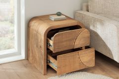 Massiver Nachttisch ART DECO 50cm cream finish beige Mangoholz mit Schublade