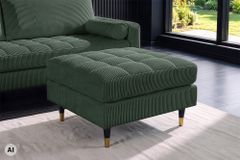Design Hocker COZY VELVET 80cm grün Cord schwarz mit goldener Metallkappe