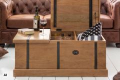 Massiver Couchtisch BODEGA 100cm braun honey finish Mangoholz Hausbar Truhe Stauraum